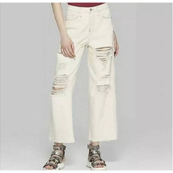 Wild Fable Cream Distressed High Rise Skater Jeans Sz 4 - Picture 10 of 11